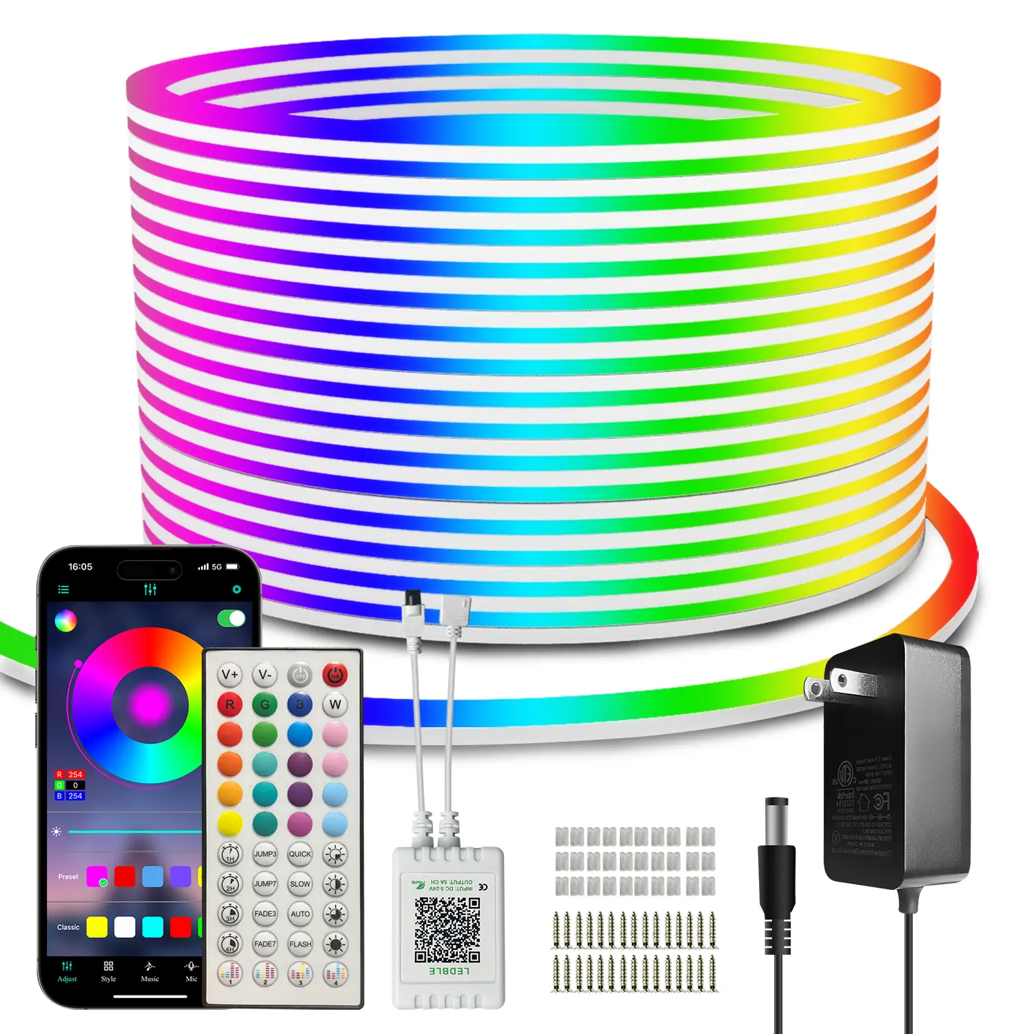 Senway Flexible RGB LED Neon Rope Lights - Bluetooth App & IR Remote Control, Music Mic Sync Color Changing, Waterproof for House Eaves, Party, Christmas Outdoor Decor