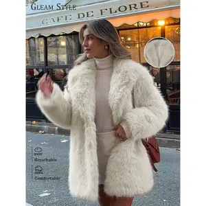 Women's Lazy Style Faux Fur Long Coat, Fashionable Comfortable Autumn Winter Outerwear, Stylish and Luxurious Look