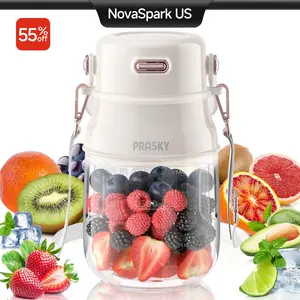 Prasky Portable Blender, Type-C Rechargeable blender, Mini Blender, Personal Blender for Fresh Juice, Smoothies & Protein Shakes with Extra Lid and Shoulder Strap, Dishwasher Safe Parts, Ideal for Gym/Travel/Kitchen/School/Driving