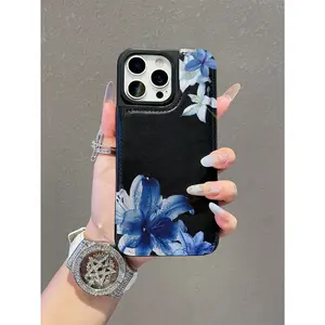 One floral pattern card holder phone case, TPU faux leather phone case, wallet-style phone case, multi-functional phone case, can hold bank cards and coins, compatible with iPhone or Galaxy phones, suitable as a gift.
