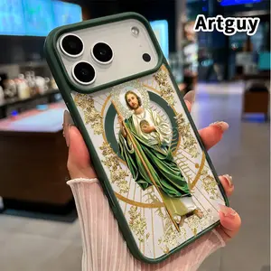 Magnetic Phone Case Supports Wireless Charging for iPhone 17 16  Pro Max Plus 15 14 13 12 11 Air E Saintly Radiant Guardian Pattern Non-Yellowing Shockproof Soft Silicone Transparent Acrylic Cover