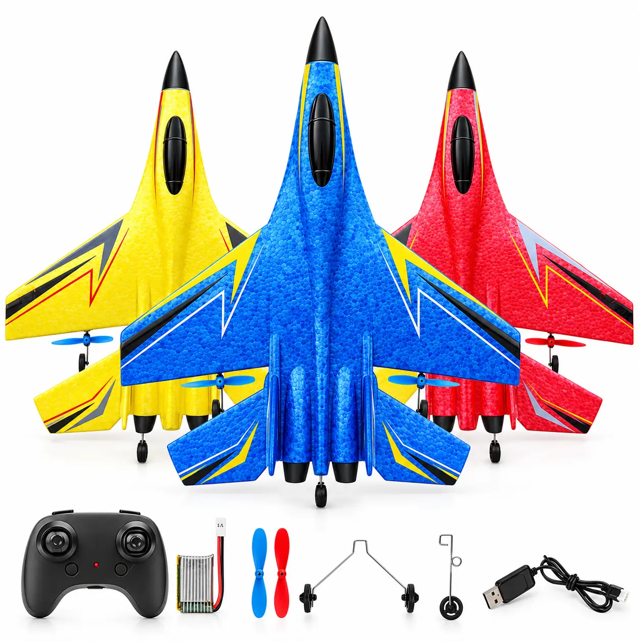 2.4GHz RC Foam Fighter Jet Airplane with Gyro Stabilization, Rechargeable Remote Control Plane for Beginners, 3 Colors