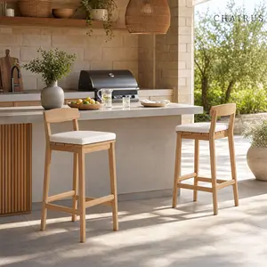 CHAIRUS 28.5" Set of 2 with Cushion Solid Wood Patio Bar Stools , Comfortable Counter Height Chairs with Backrest for Island, Balcony, Backyard, Grey, Home Decor