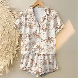 Women’s Vintage Western Ranch Life Cowboys Short Sleeve Satin Pajama Set