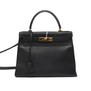 Pre-owned HERMÈS Togo Tote Bags Hermes Kelly Retourne 28 Black LDJ4783 twins