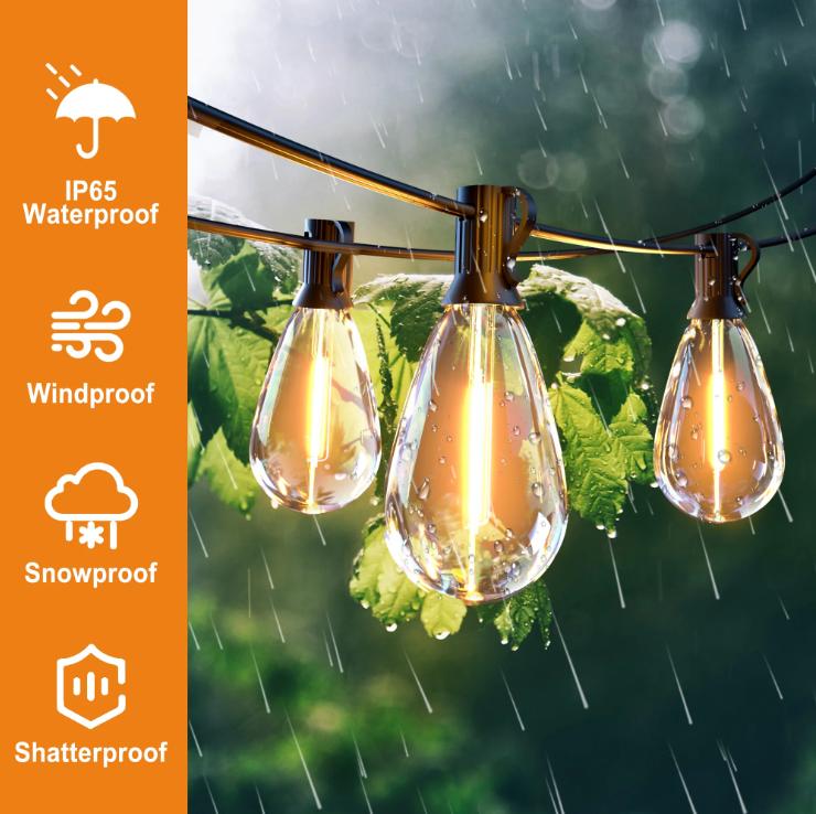 DAYBETTER Outdoor String Lights, S14 LED Patio Lights with Edison Vintage Bulbs, for Porch Backyard Bistro, Shatterproof for Christmas decorations.