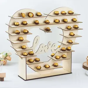 8-Layer Wooden Dessert Display Stand 26" Heart Shaped Double Sided Design Natural - "Love" Cupcake Shelf Table Rack