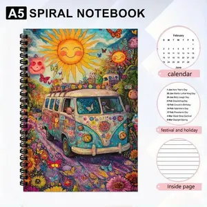 Colorful Floral Spiral Notebook, Vintage Hippie Style, Bohemian Graffiti Planner, Thick Pages, Durable Binding, Ideal for Office & School