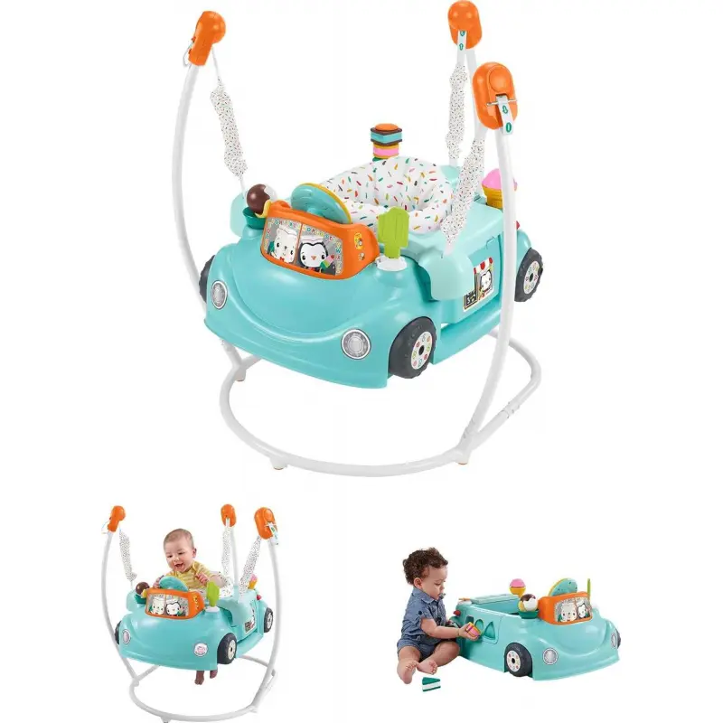 2-in-1 Interactive Baby Jumperoo Activity Center - Ice Cream Sweet Ride Design, Lights and Sounds, Smart Stages Learning Content for Toddlers, Lights/Sounds