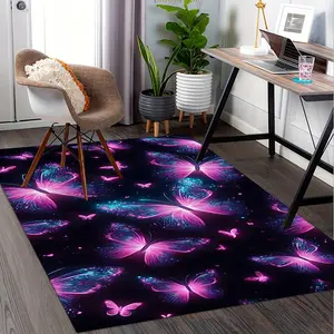 1pc office Pink and blue glowing butterflies on a dark background print rug chair mats bedroom carpet floormat for gift