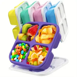 5 PCS Bento Box Snack Box, Reusable 4-Compartment Food Storage Box, Divided Lunch Box, Portable Lunch Box, Suitable for School, Work, and Travel, Plastic Bento Box