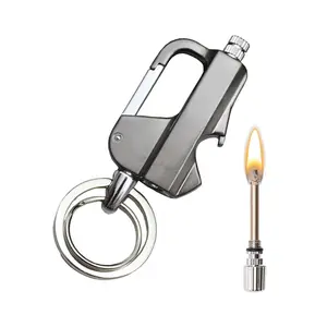 Car Accessories Keychain Lighter ,Multifunctional Metal Bottle/Can Opener, Portable Survival Accessories (No Include Lighter Fuild )