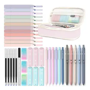 Four Candies 39 PCS Aesthetic School Supplies with Cute Pen Case, 12 Pastel Highlighters, 5 Black Ink Gel Pens, 6 Mechanical Pencils Set 0.5 & 0.7 mm for Students Stationary College Essentials Green/Pink annotationkit stationary