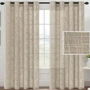 Thick Linen-Feel Solid Color Window Curtain, Japanese Style Drapes for Living Room & Bedroom, Privacy Protection, Polyester Fabric