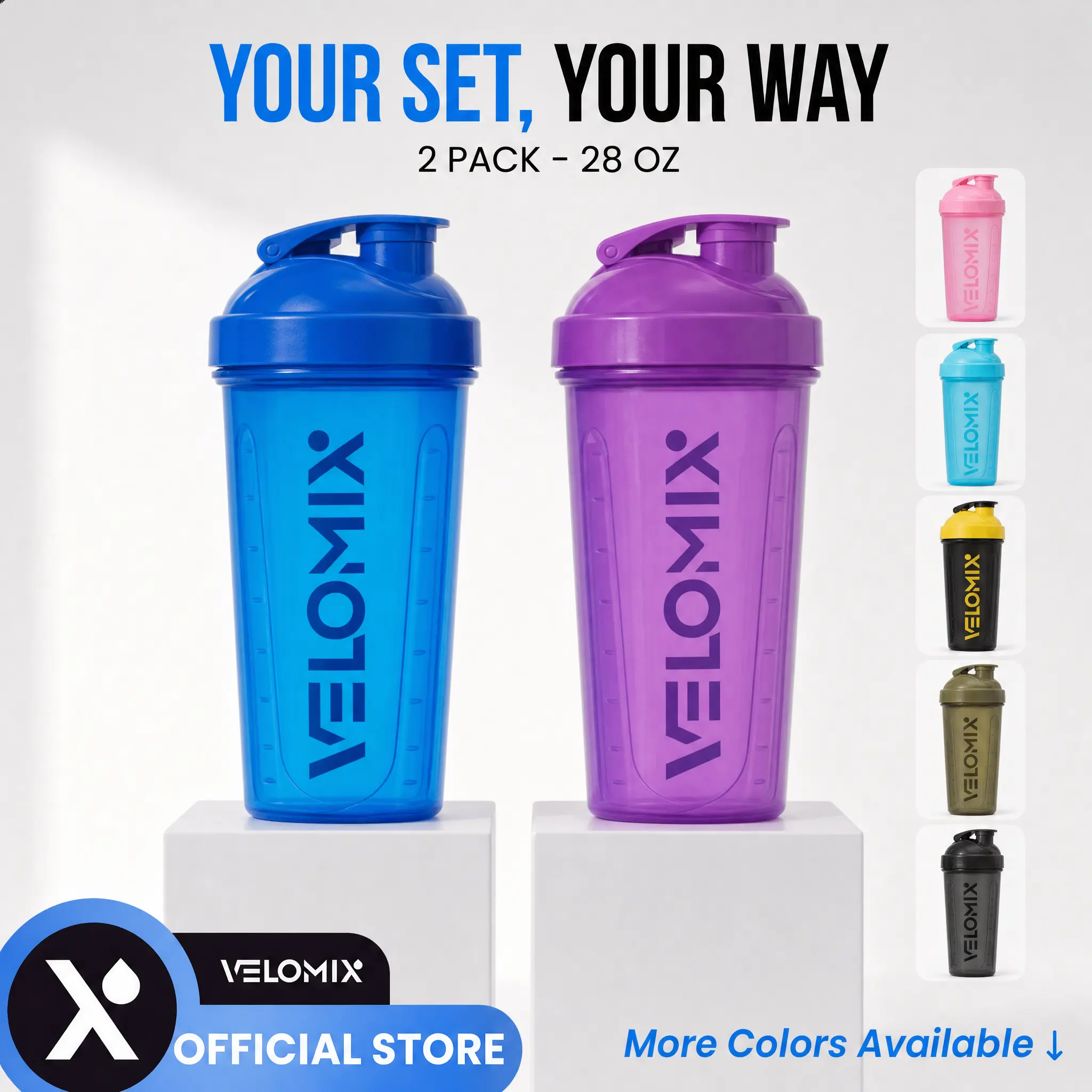 VELOMIX 2-Pack 28oz Classic Protein Shaker Bottles - BPA-Free, Leak-Proof Gym Accessories Water Bottles with Wire Whisk Ball for Gym Essentials (Multiple Colors)