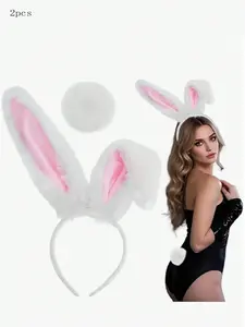 2-Piece Rabbit Costume Accessories Set, Bunny Ears Headband & Tail, Perfect for Adult Women Role-Playing, Cute Fluffy Party