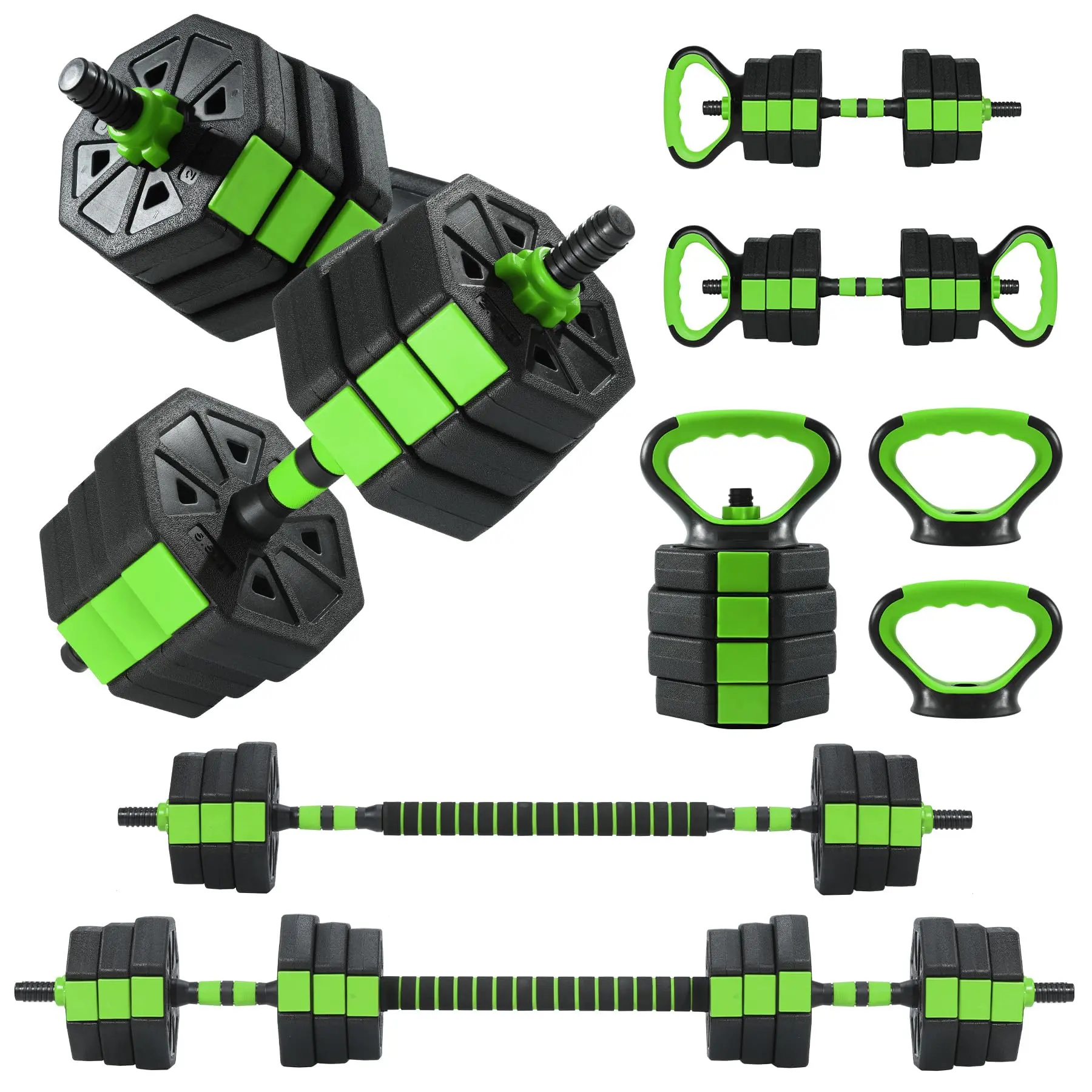 88 lbs Total 4-in-1 Adjustable Dumbbell Set - Unisex Home Fitness Equipment, Anti-Slip Grip Handle, Converts to Kettlebell, Barbell & Push-Up Stand for Workout Strength Training