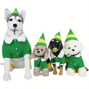 Christmas Dog Elf Outfit with Hat Elf Dog Costume Cosplay Winter Warm Coat Clothes Outfit. (Medium)