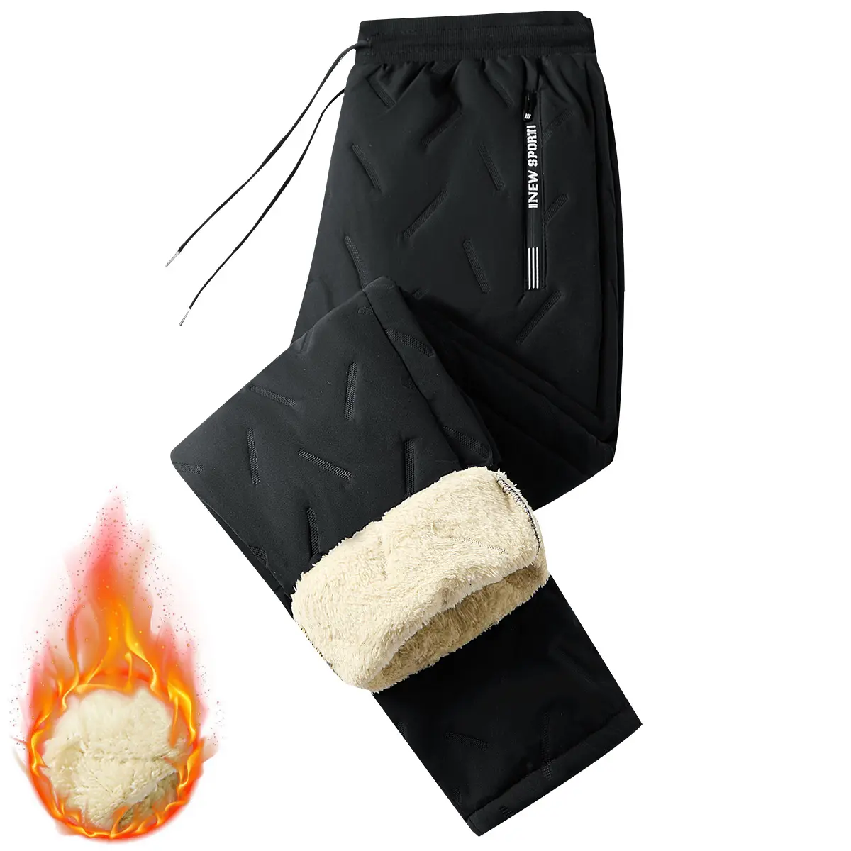 Men's Cold Weather Protection Warm Pants Thick Fleece Lined Winter Trousers with Drawstring Waist Non-Stretch Fabric Ideal for Skiing Ice Climbing & Camping Machine Washable Warm Sports Pants Dark Color Winter Apparel Ski Gear  Durable winter warm pant