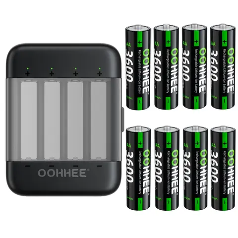OOHHEE 8x AA Lithium Batteries 3600mWh 1.5V Rechargeable with Fast Charging Storage Box