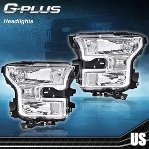 Fit For 2015-2017 Ford F150 Clear Headlights Chrome Headlamps 1Pair Head Light