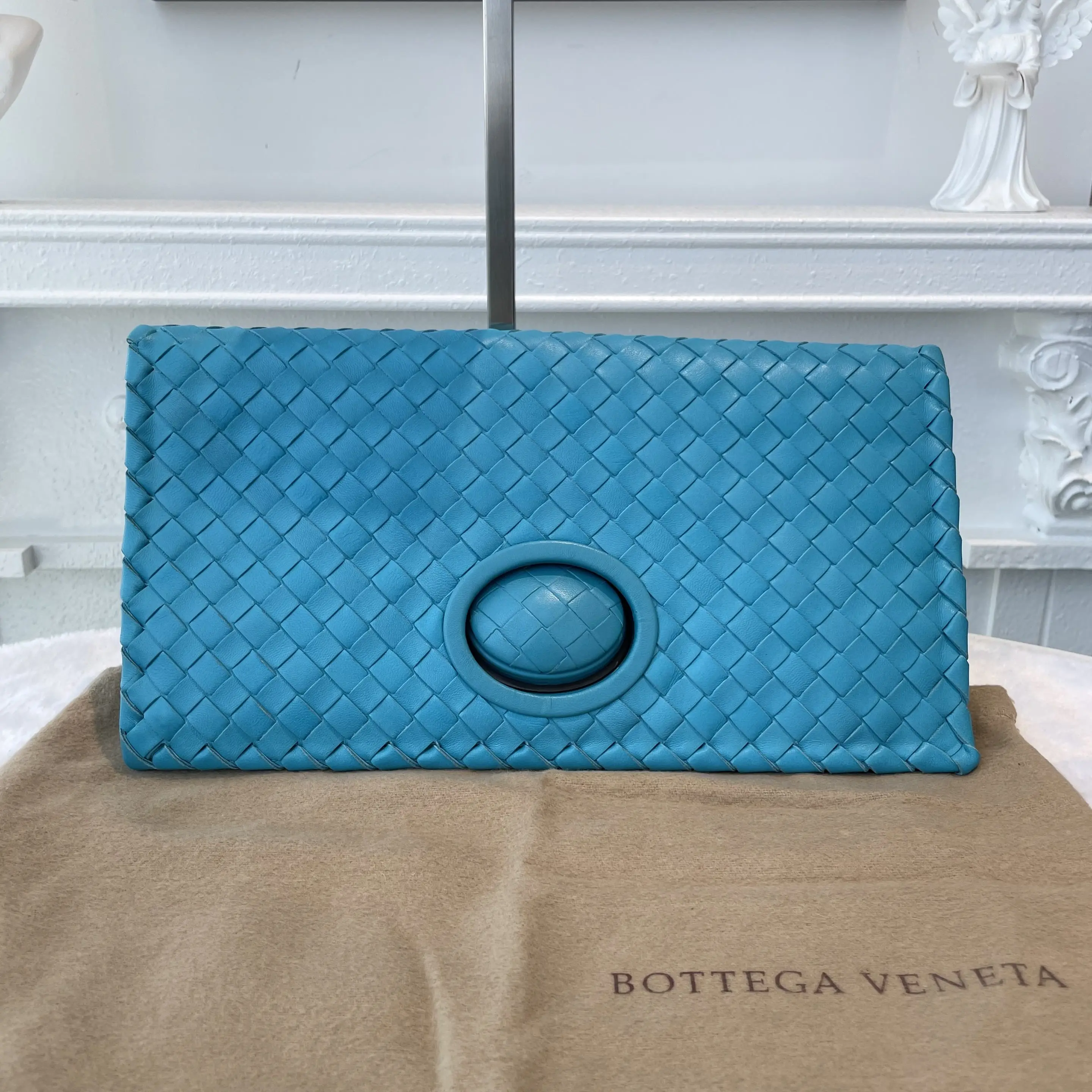 Pre-owned Bottega Veneta Clutch LCY9904016 Woven Calfskin Blue