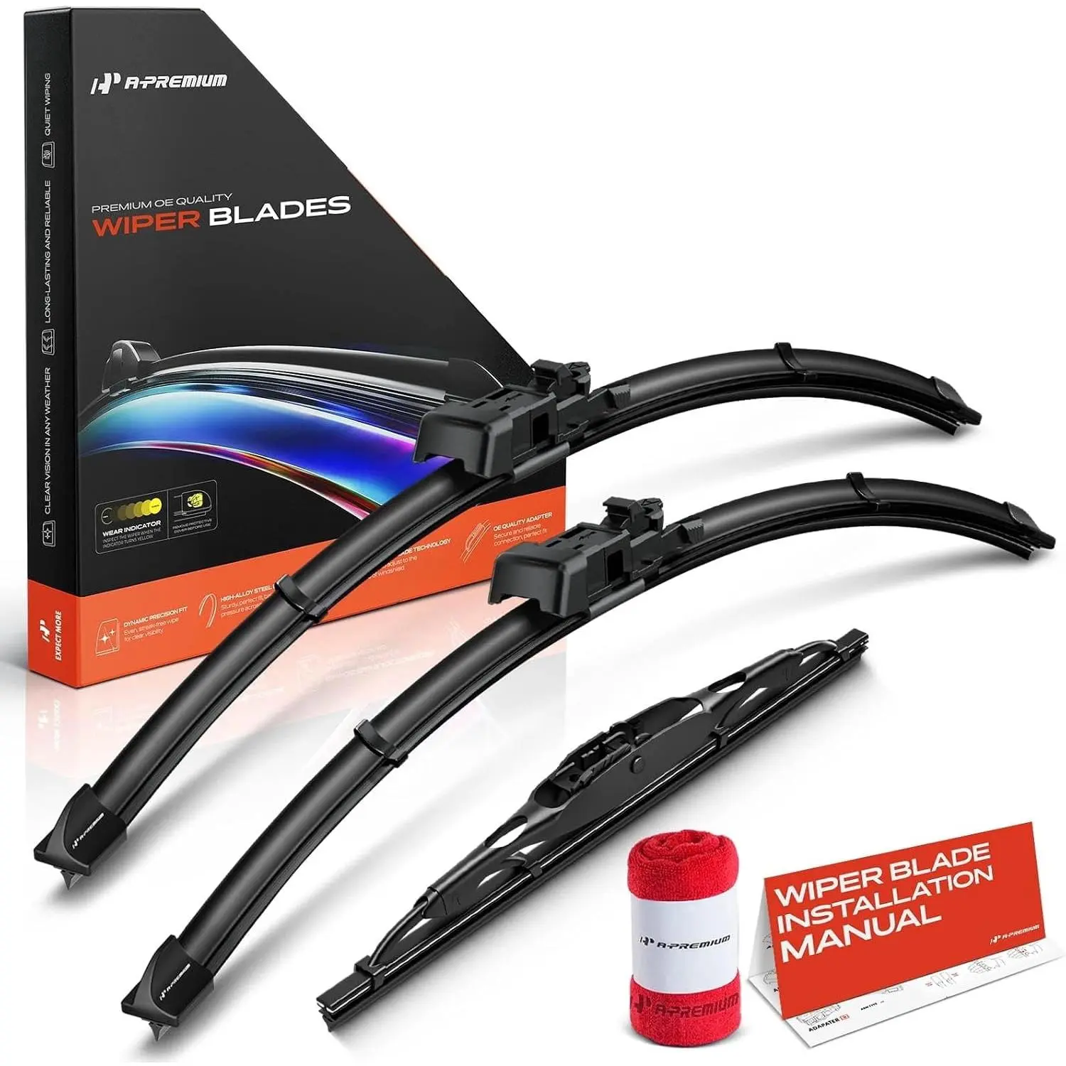 A-Premium 23"+22"+10" Windshield Wiper Blades Compatible with Land Rover Range Rover Evoque 2012-2019 - Front Rear Wipers Blade Set for TLP/Hook Arm Connector, with Wear Indicator & Towel (Pack of 3)