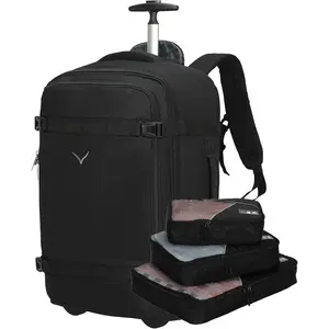 Rolling Backpack 42L Backpack with Wheels Airline Approved Carry  Luggage Laptop Travel Suitcase Bag for Women Men Jet Black with 3 count Packing Cubes Set