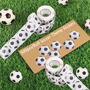 500pcs/Roll Self-Adhesive Waterproof Soccer Stickers, Soccer Theme Party Decor, Envelope & Gift Bag Seal Stickers, DIY Sticker Labels, Suitable for Sports Theme Party Favors and Decor