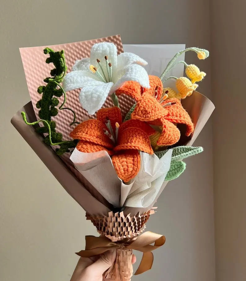 Crochet Flowers Bouquet, Handmade Gift, Lily, Home Decor, Finished Product, Birthday, Girlfriend, Mom, Grandma, Christmas, Gift For Her