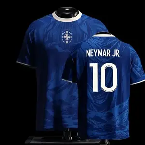 Neymar Jr. #10 Brazil Team Blue Christ the Redeemer Print Soccer Jersey Soccer Shirt White Number Breathable Quick Dry Short Sleeve for Neymar Fans, Brazil Supporters, Football Collectors & Streetwear Enthusiasts, Print Soccer Jersey
