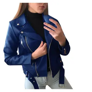Motorcycle Leather Jacket Spring and Autumn  Women's Short Slim Leather Jacket Womenswear Coats