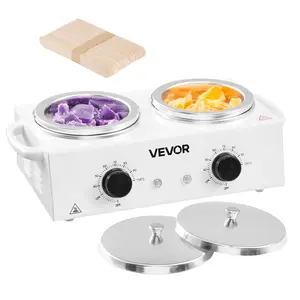VEVOR Double Wax Warmer, 1200ML Professional Dual Wax Warmer for Hair Removal, 32 ℉   - 212 ℉   Adjustable Electric Waxing Heater Pot with 50PCS Waxing Sticks for Home Use, Beauty Salon, Spa