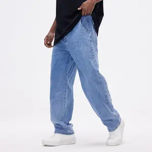 Men's Straight Leg Denim Pants Loose Fit Wide Leg Baggy Jeans Hip Hop Streetwear Trousers