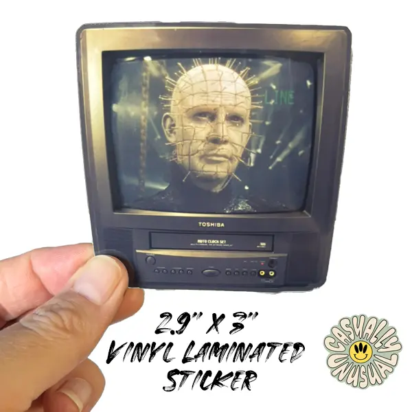 Pinhead - Hellraiser - CRT TV - Laminated Vinyl Sticker - 90s Horror - HUMAN MADE