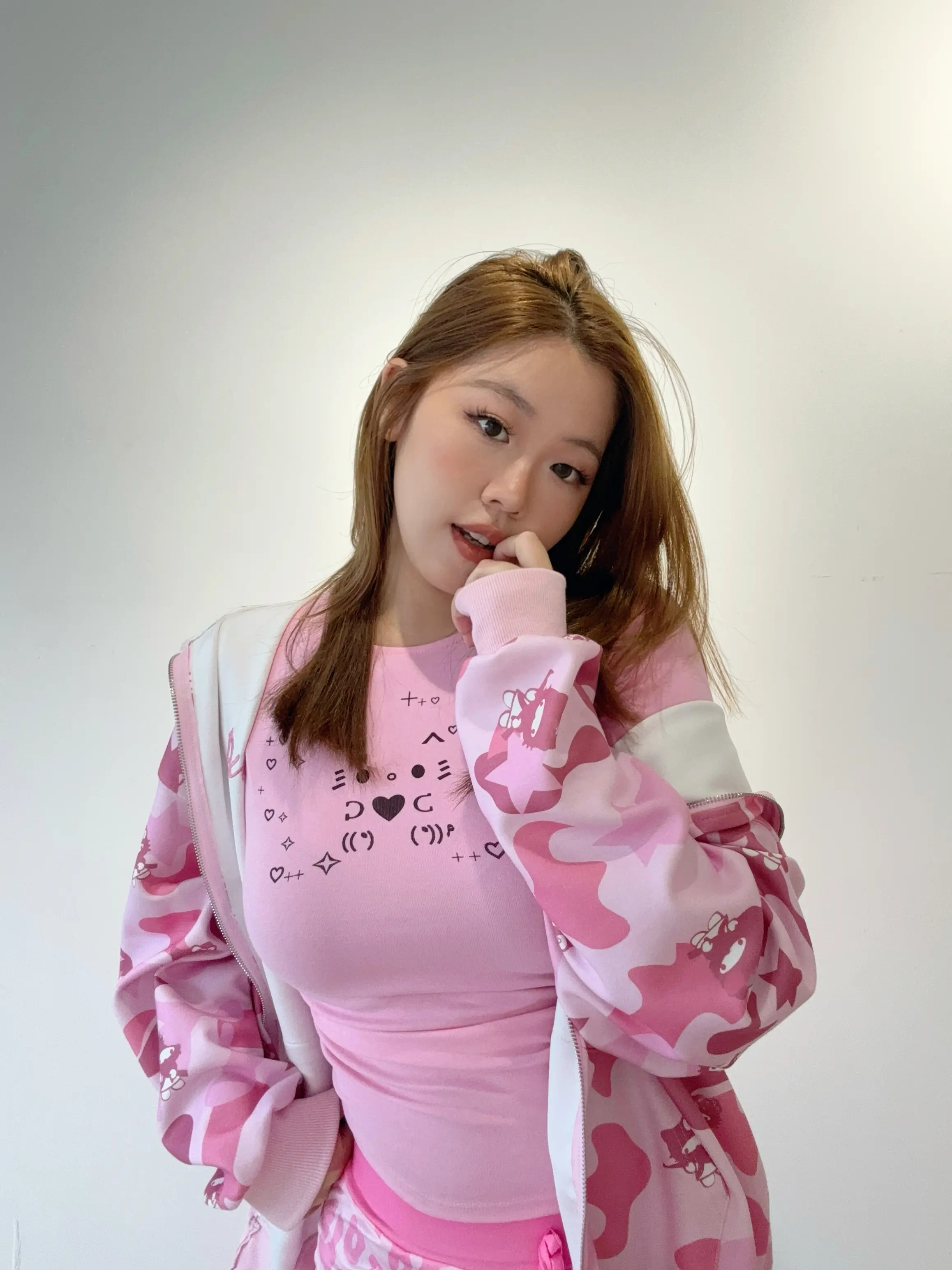 Alielnosirrah Wild Kitten Spring Fashion Pink Green Camo Y2K Oversized Zip Up Hoodie Kawaii Streetwear Couple Matching Sweater
