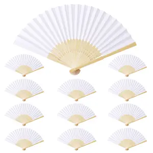12PCS White Paper Fans,Decorative Hand Fan Foldable, Held Bamboo Folding Fan Blank Decoration Folded DIY Painting Fan Wedding Party Favors Home Gift Set Portable Folding Fan