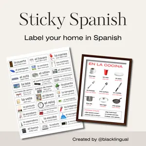 Spanish House Labels & Vocab Cards - Home Labels for Beginners & Intermediates - 120 Labels & 6 Room Cards - Learn Spanish Vocabulary Around the House