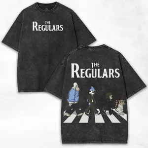 Regular Show x Cartoon Network Collab Featuring Mordecai & Rigby Retro Duo Design on a Heavy Cotton Washed Tee - Limited Drop Graphic T-Shirt for Fans
