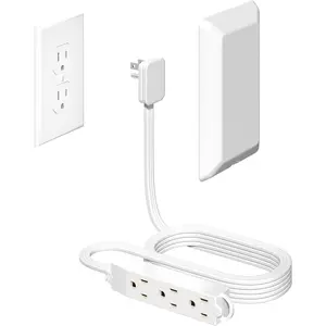 5FT Flat Extension Cord Ultra Tin Outlet Concealer wit Cord Concealer Kit,Flat Outlet Extender wit 3 Outlet Power Strip,Universal Size Flat Plug Power Strip for ome,ETL Listed,Wite