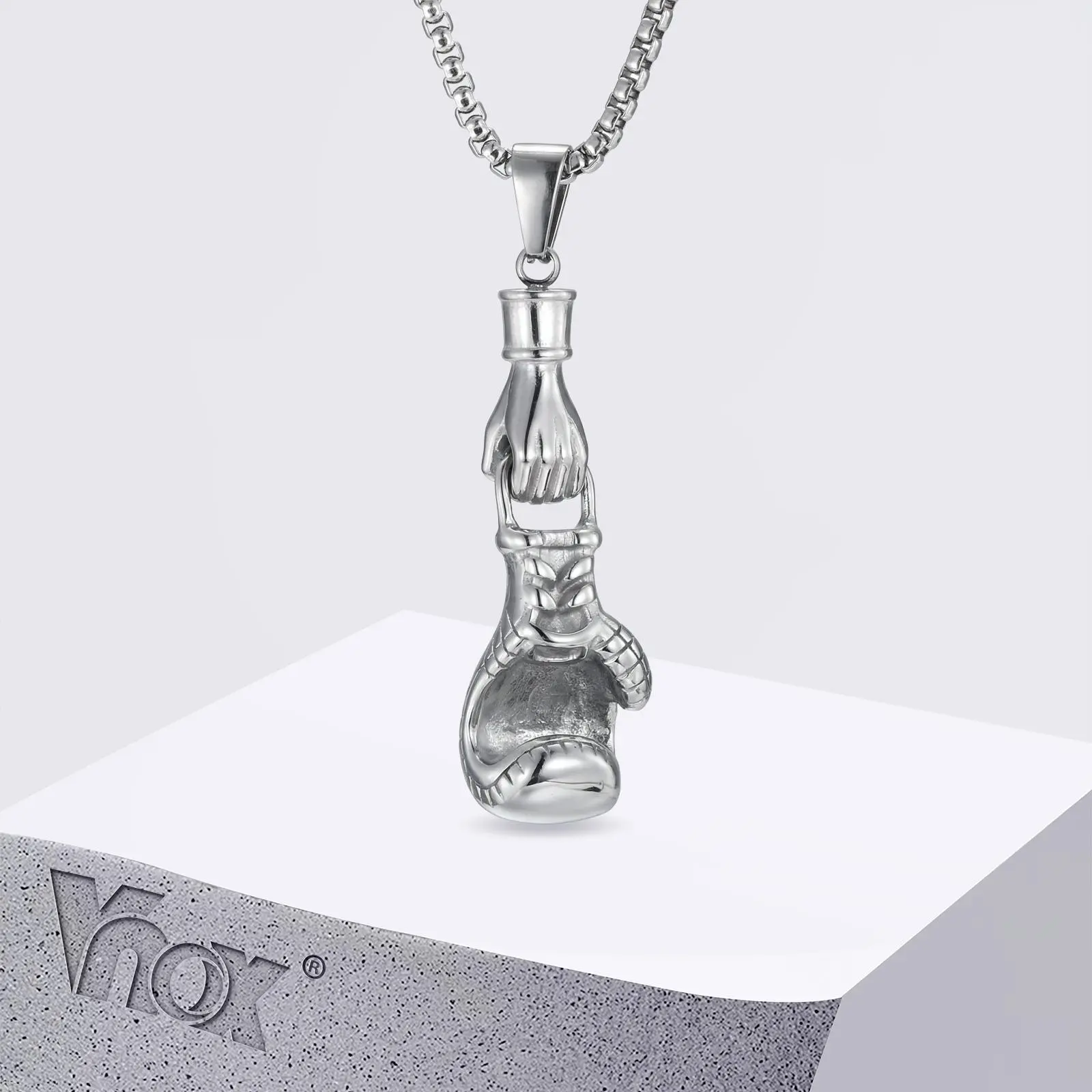 Vnox Retro Boxing Gloves Pendant Necklace for Men, Stainless Steel Punk Chain Jewelry, Heavy Duty Fitness Sports Gifts for Him