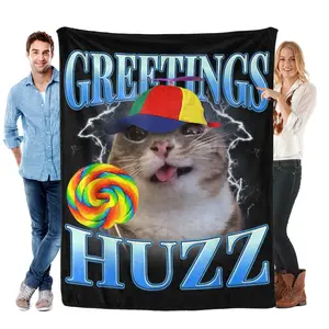 Greetings Huzz Lollipop Cat Meme Funny Gen Z Alpha Humor Flannel Blanket Soft Blanket for Sofa Couch Bed Camping Travel - Plush Warm Home Decor for All Seasons