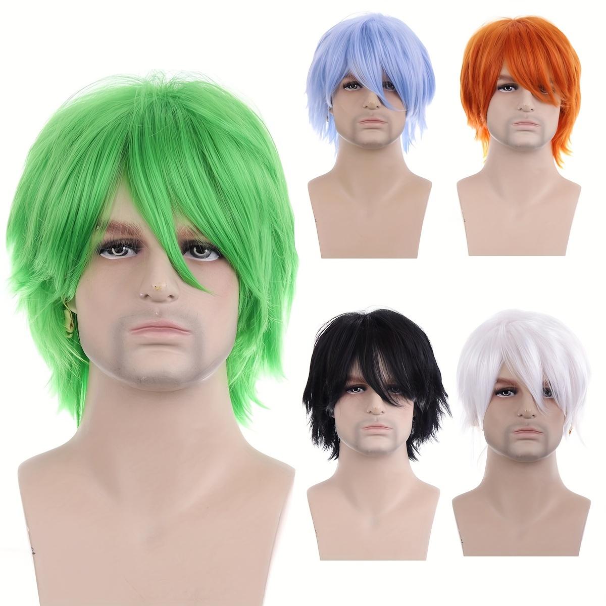 12-Inch Full Cosplay Wig Suitable for Both Men And Women, Featuring a Spiky Design in Green, Orange, Black, White, And Blue