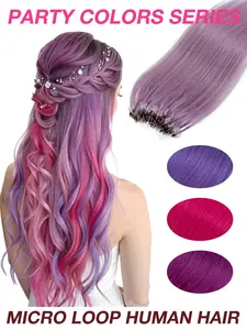 50 Strands Blue Purple Invisible Nano Bead Micro Ring Hair Extensions for Women & Men, 30.48-50.8 cm Straight Hair with Y2K Highlight Colors (Blue/Purple) for Daily Wear, Parties, Cosplay, Dress-Up Wig - Matching Hairpiece for Skin Tones