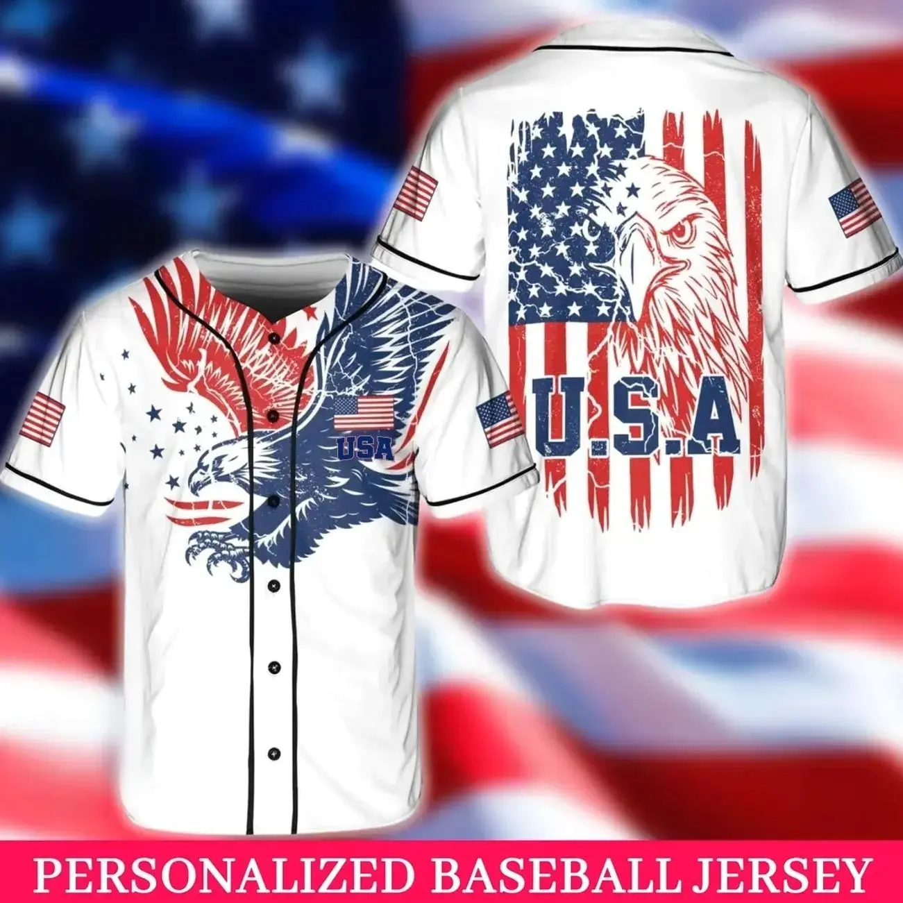 American Eagle Patriotic Baseball Jersey, USA Flag Graphic Shirt, Vintage American Sportswear, Eagle Freedom Design, Unisex Casual Apparel