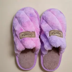 Graceful Color-matched Patchwork Winter & Autumn Slippers for Men & Women Slip-resistant Thick Material Indoor Use Warm & Comfortable One-piece Fuzzy