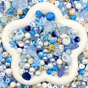 【Buy One Get One Equal Volume For Free】Salt Water Blues  -  Beads Mix for DIY Jewelry & Crafts – 10/12mm Glass, Resin & Metal Beads