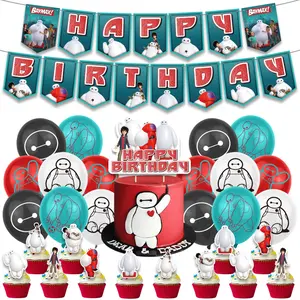 30Pcs Baymax Birthday Party Decorations, Cartoon Big Hero Birthday Supplies -Happy Birthday Banner, Balloons, Cake Topper, Cupcake Toppers for Kids Big Hero Theme Party