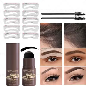 1PC Eyebrow Stamp Styling Kit, Easy To Apply, Multi-Purpose Hairline Powder, Fine Powder, Waterproof and Sweatproof, Eyebrow Shape with 10 PCS