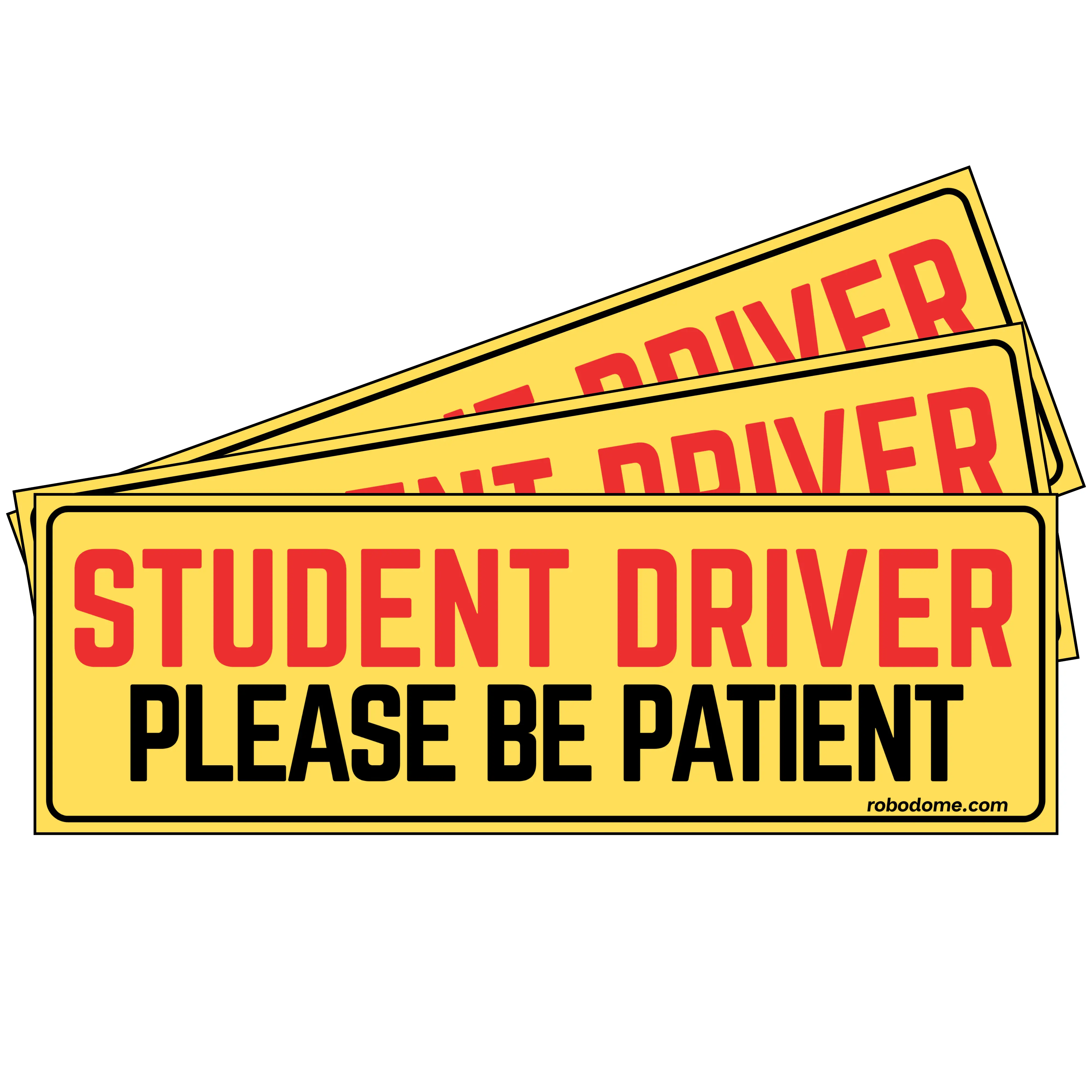 STUDENT DRIVER PLEASE BE PATIENT – Mini Bumper Sticker (x3)
